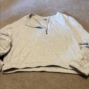Old Navy Light Gray Cropped Quarter-Zip Sweatshirt